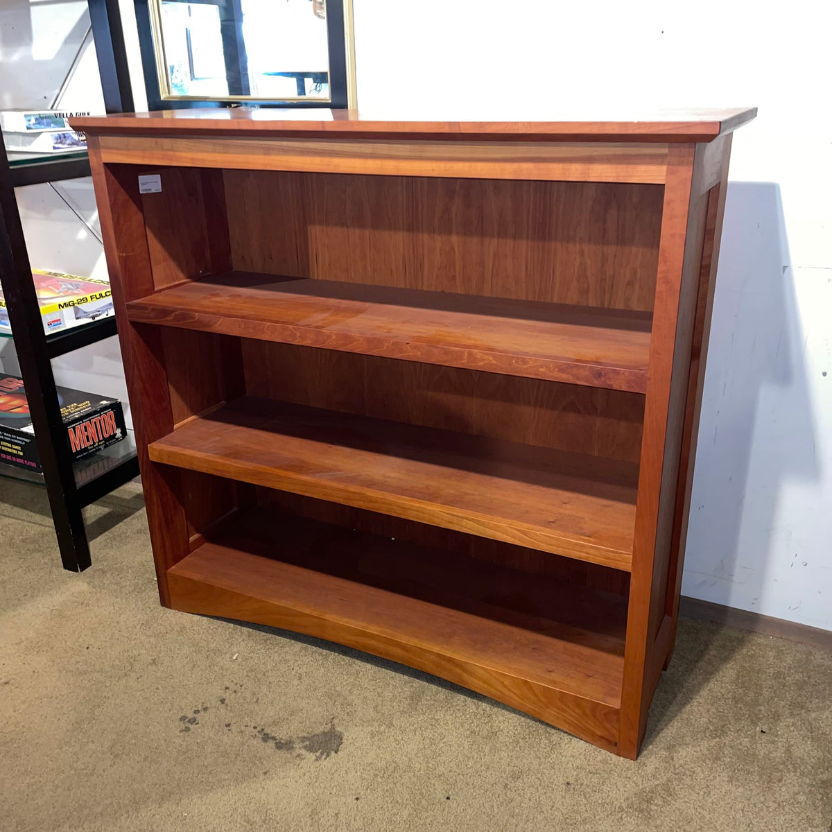 Cherry Wood 3 Tier Mid Height Bookshelf