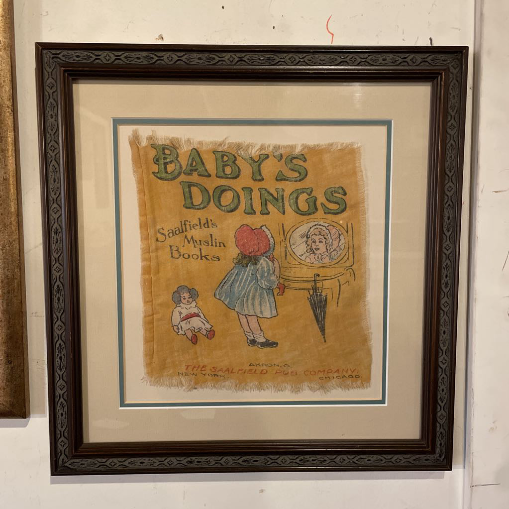 Vint. Baby Doings Muslin Book Cover Framed