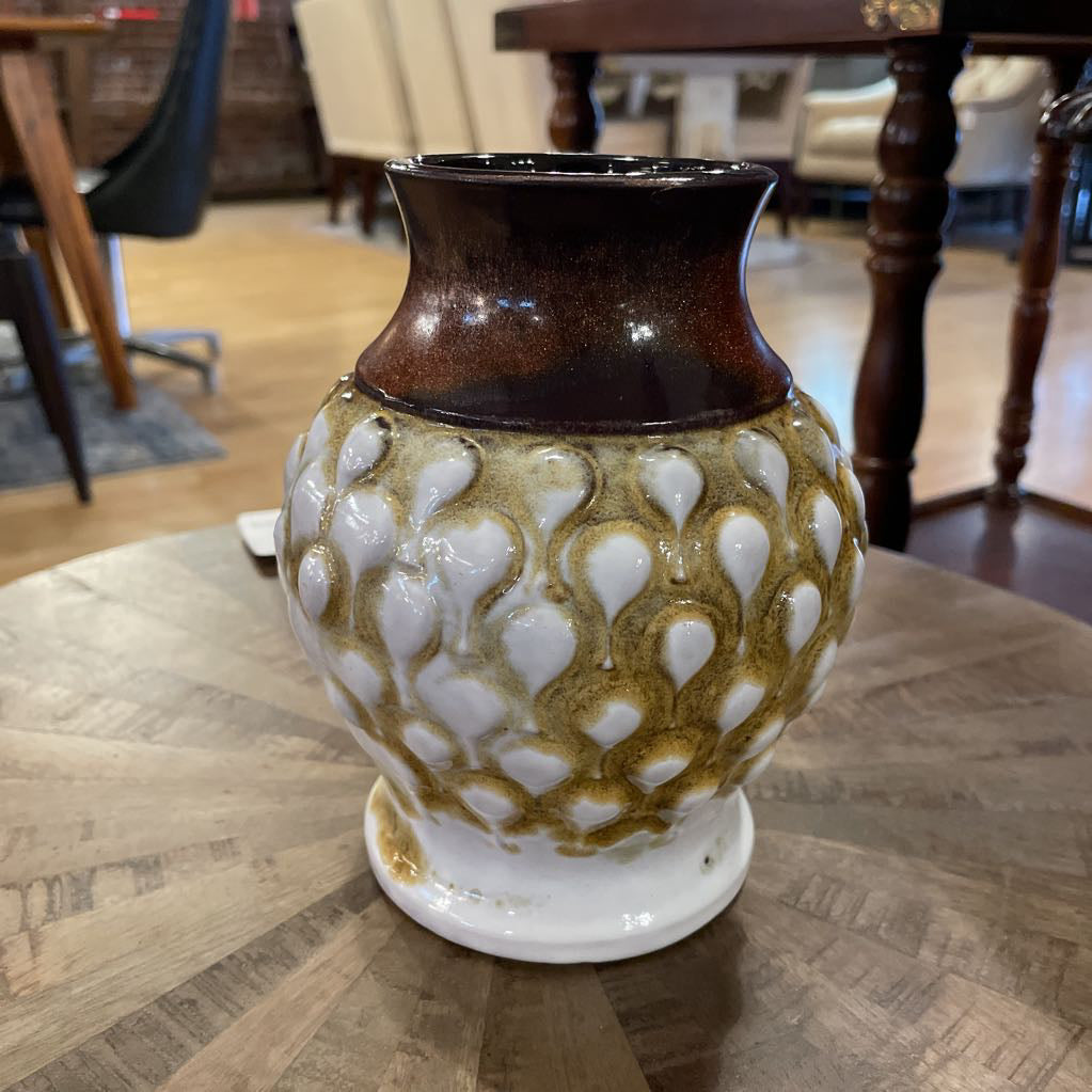 West German Ceramic Vase w White and Chartreuse Glaze SMALLS