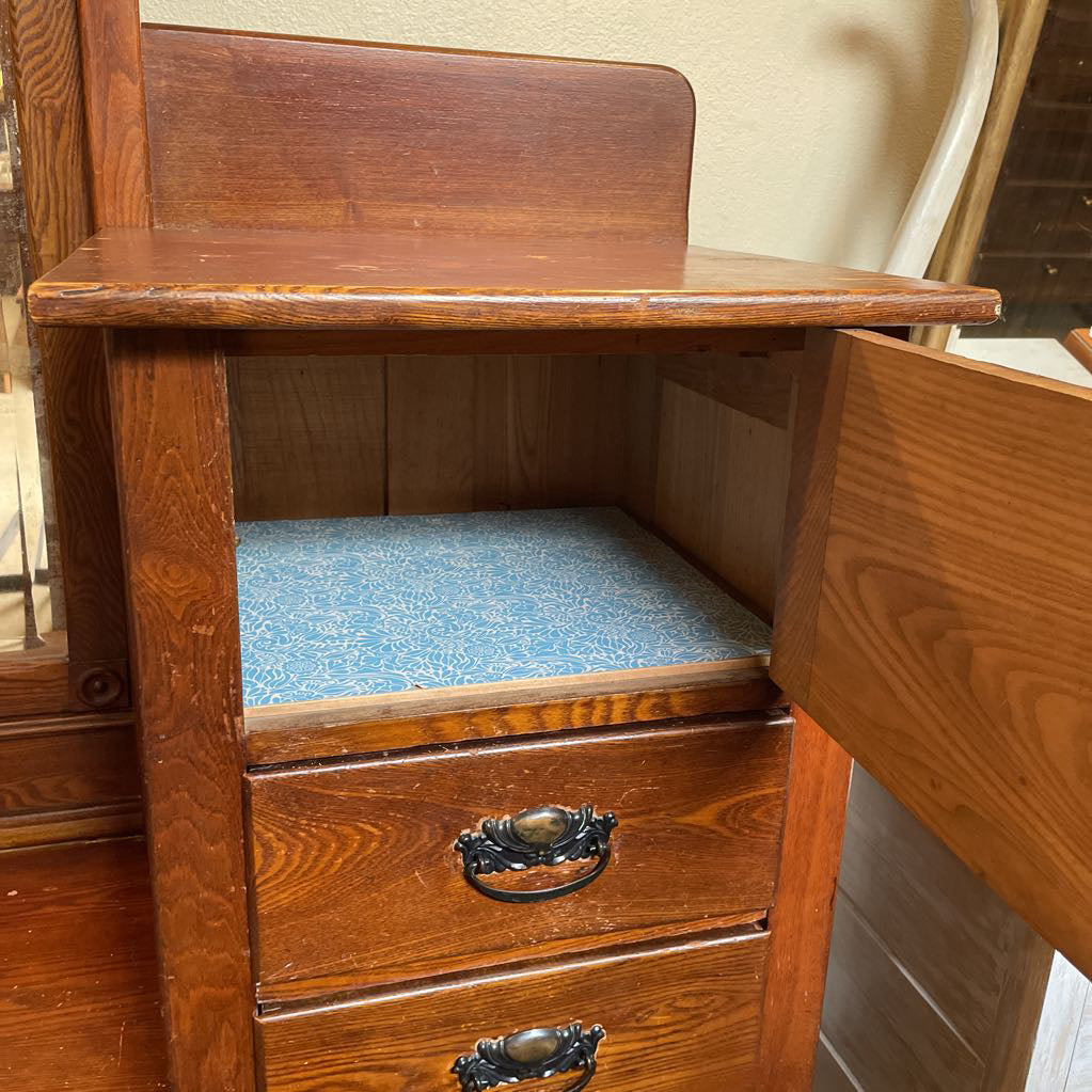 Vintage Oak Vanity Dresser w/ Mirror