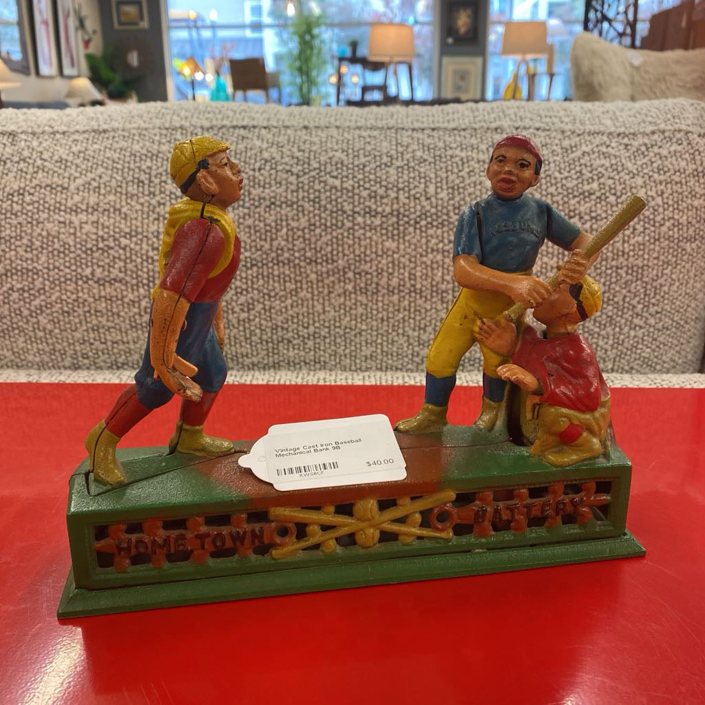 Vintage Cast Iron Baseball Mechanical Bank