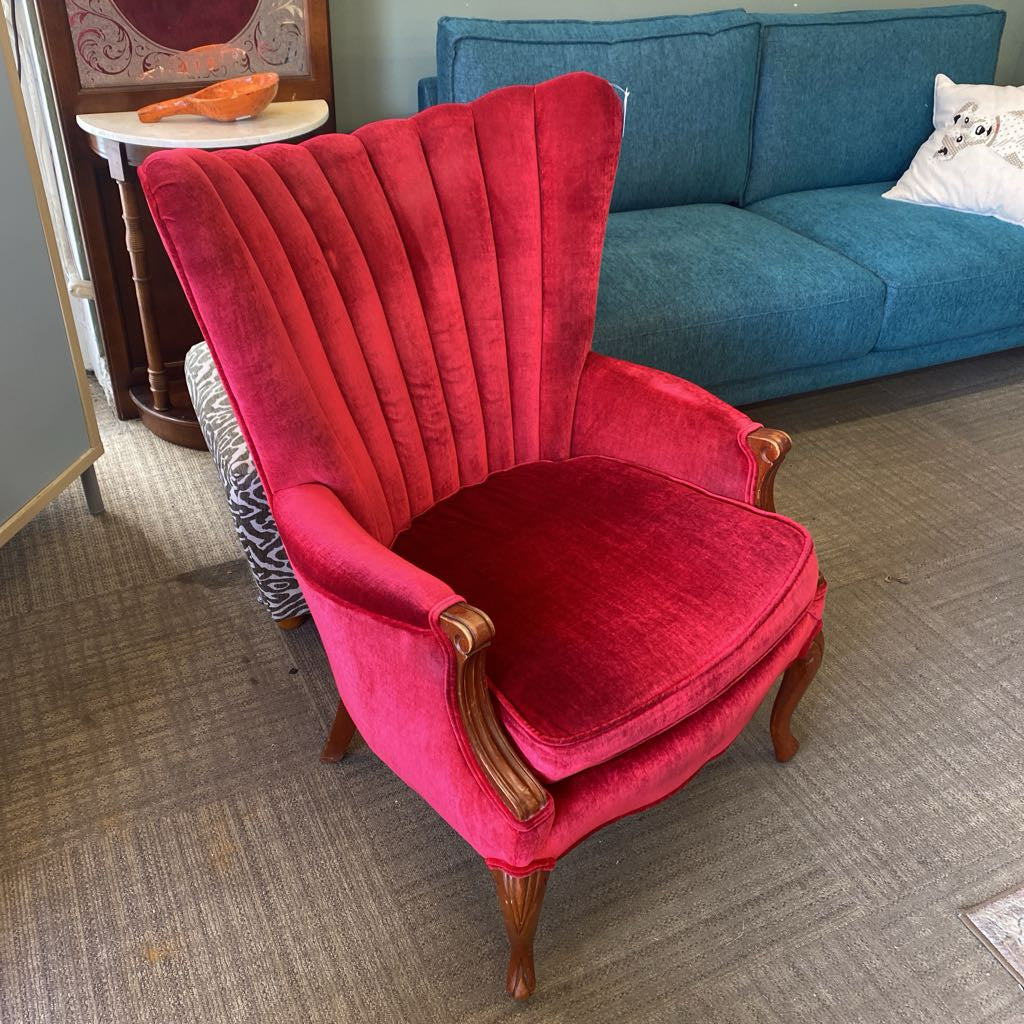 Vintage Red Velvet Chanel Back Chair