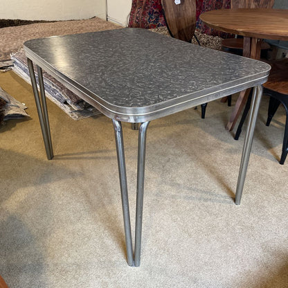 Vintage Dark Grey Cracked Ice Top Metal Leg Dining Table C DINING TABLES