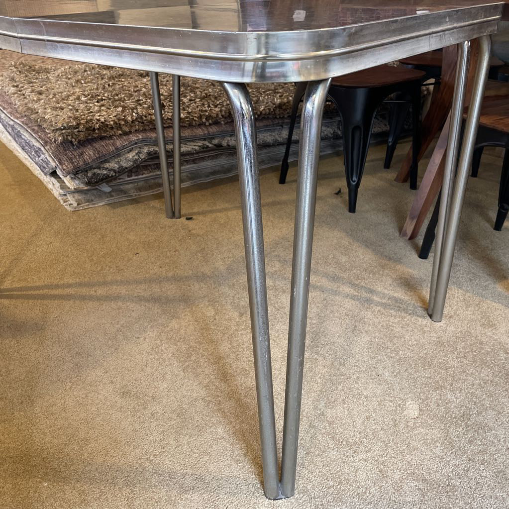 Vintage Dark Grey Cracked Ice Top Metal Leg Dining Table C DINING TABLES