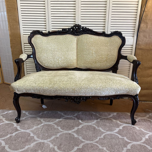 Victorian Settee w/ Textured Champagne Velvet U LOVESEATS