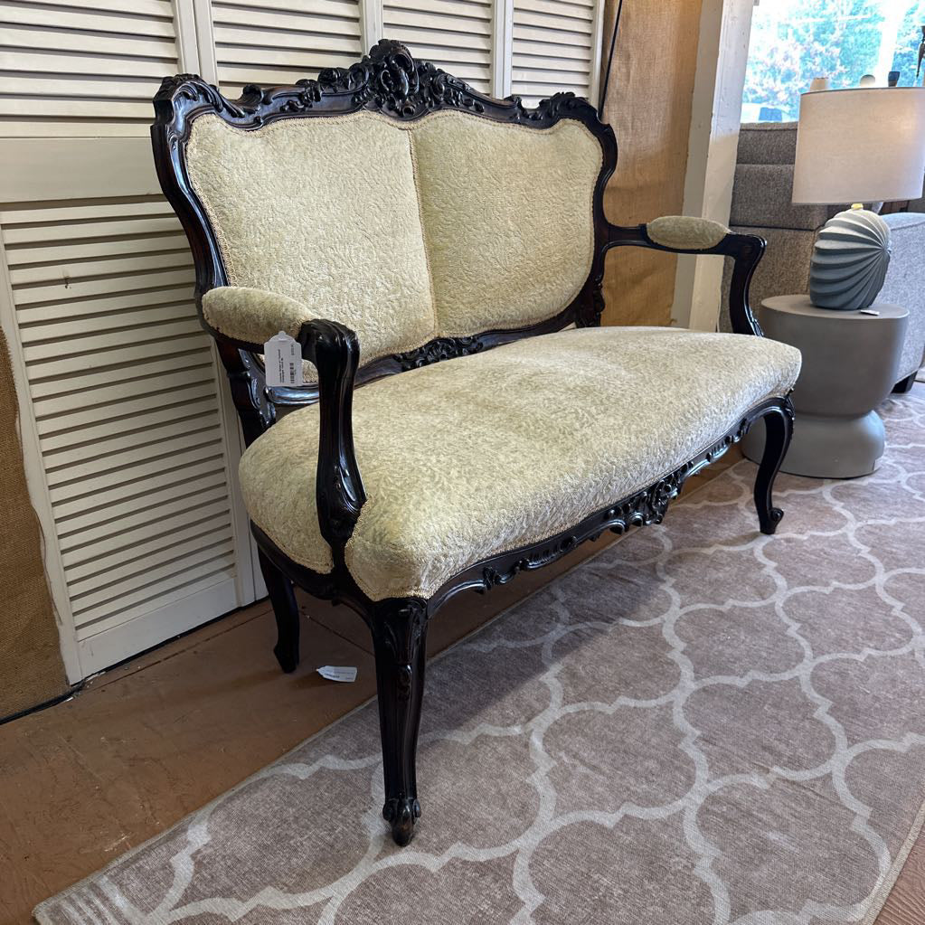 Victorian Settee w/ Textured Champagne Velvet U LOVESEATS
