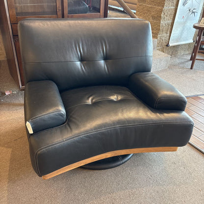 W. Schillig Top Grain Black Leather Swivel Chair