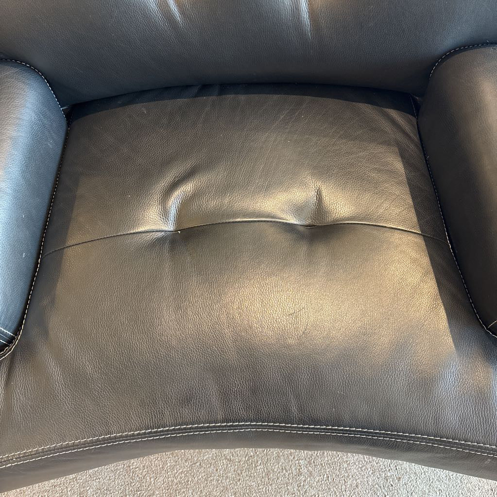 W. Schillig Top Grain Black Leather Swivel Chair