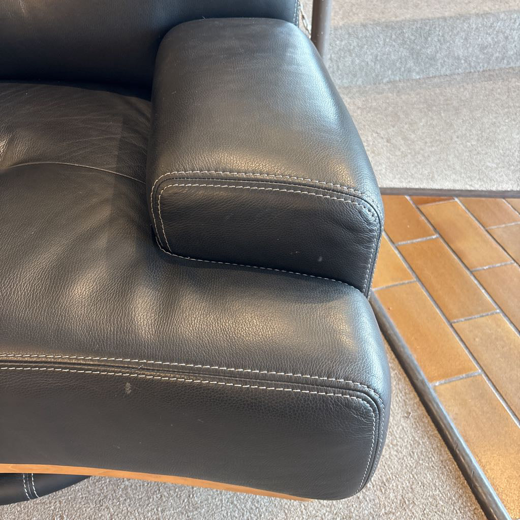 W. Schillig Top Grain Black Leather Swivel Chair