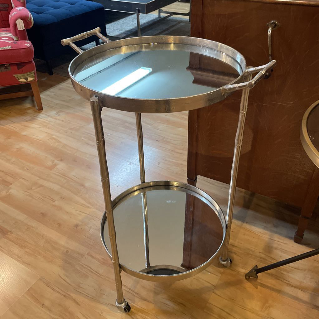 Silver Bamboo Mirrored Round Aperitif Table C BAR CARTS