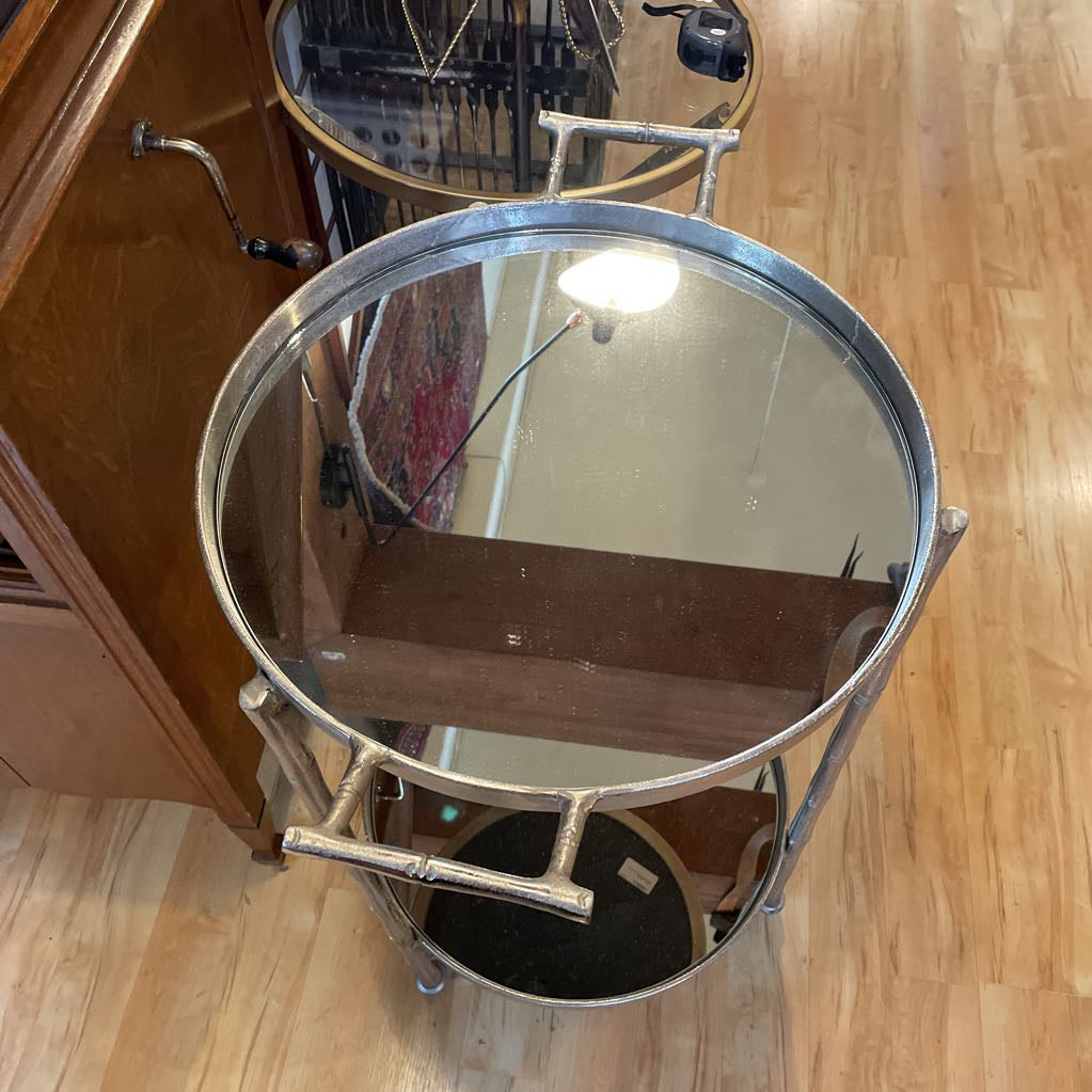 Silver Bamboo Mirrored Round Aperitif Table C BAR CARTS