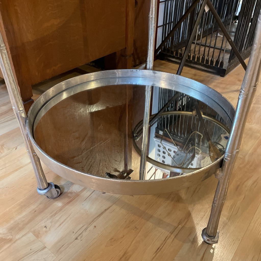 Silver Bamboo Mirrored Round Aperitif Table C BAR CARTS