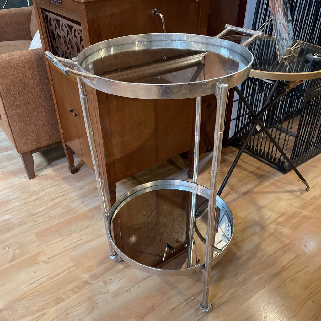 Silver Bamboo Mirrored Round Aperitif Table C BAR CARTS
