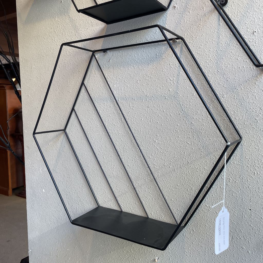 Octagon Black Wire Wall Shelf Small