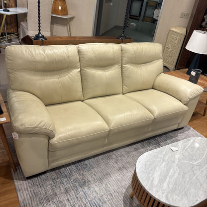 Cream Leather 3 Seater Sofa