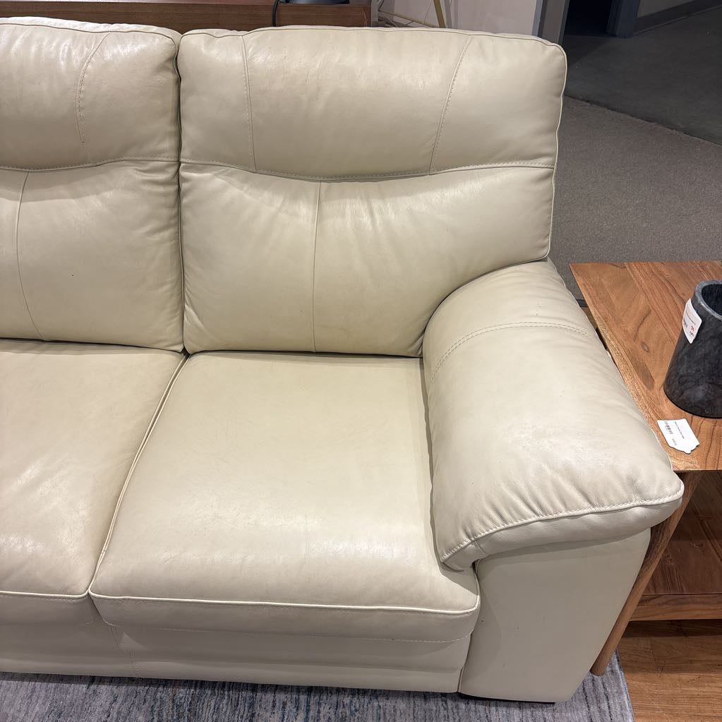 Cream Leather 3 Seater Sofa