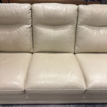 Cream Leather 3 Seater Sofa