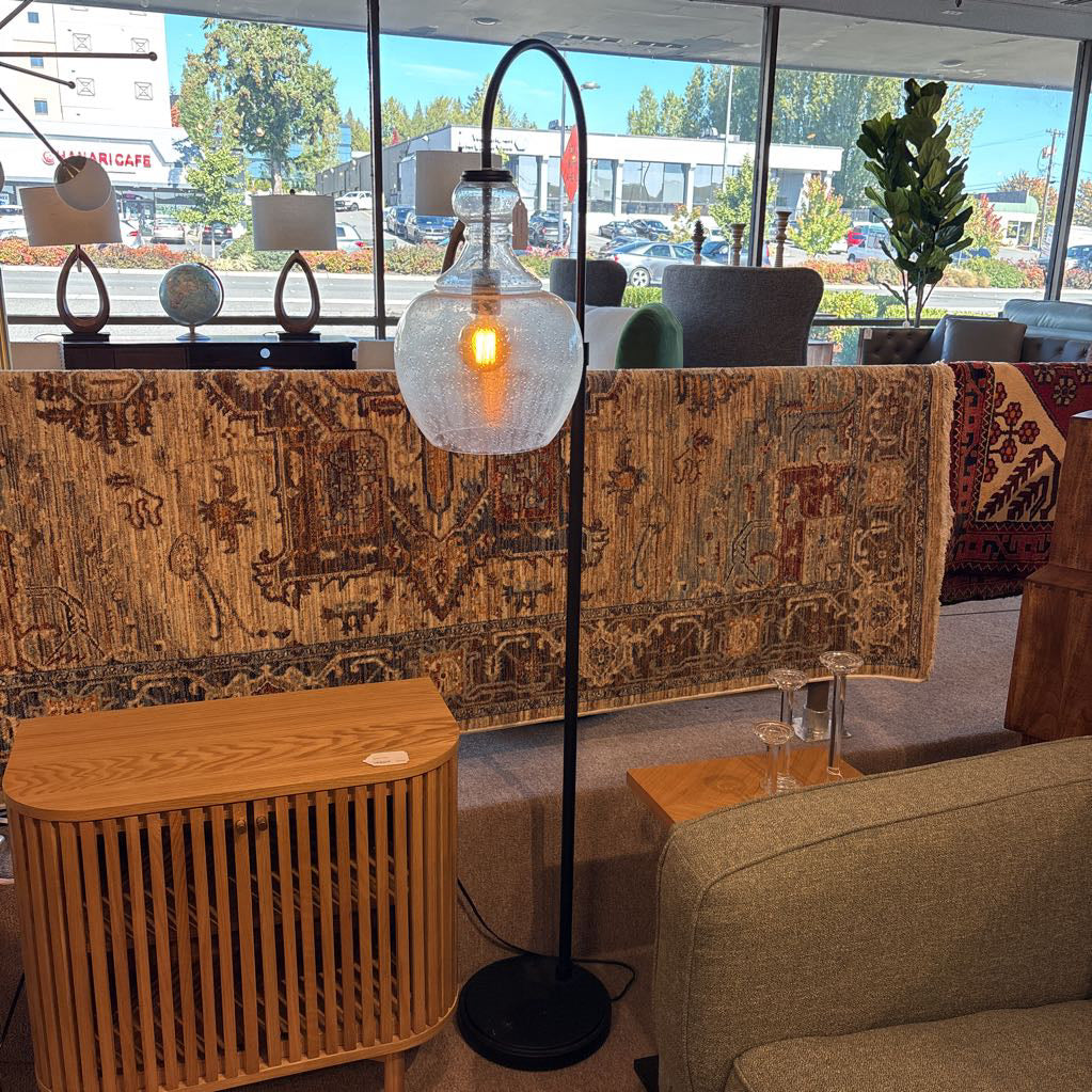 Black Metal Arc Floor Lamp w/ Glass Globe Shade LAMPS