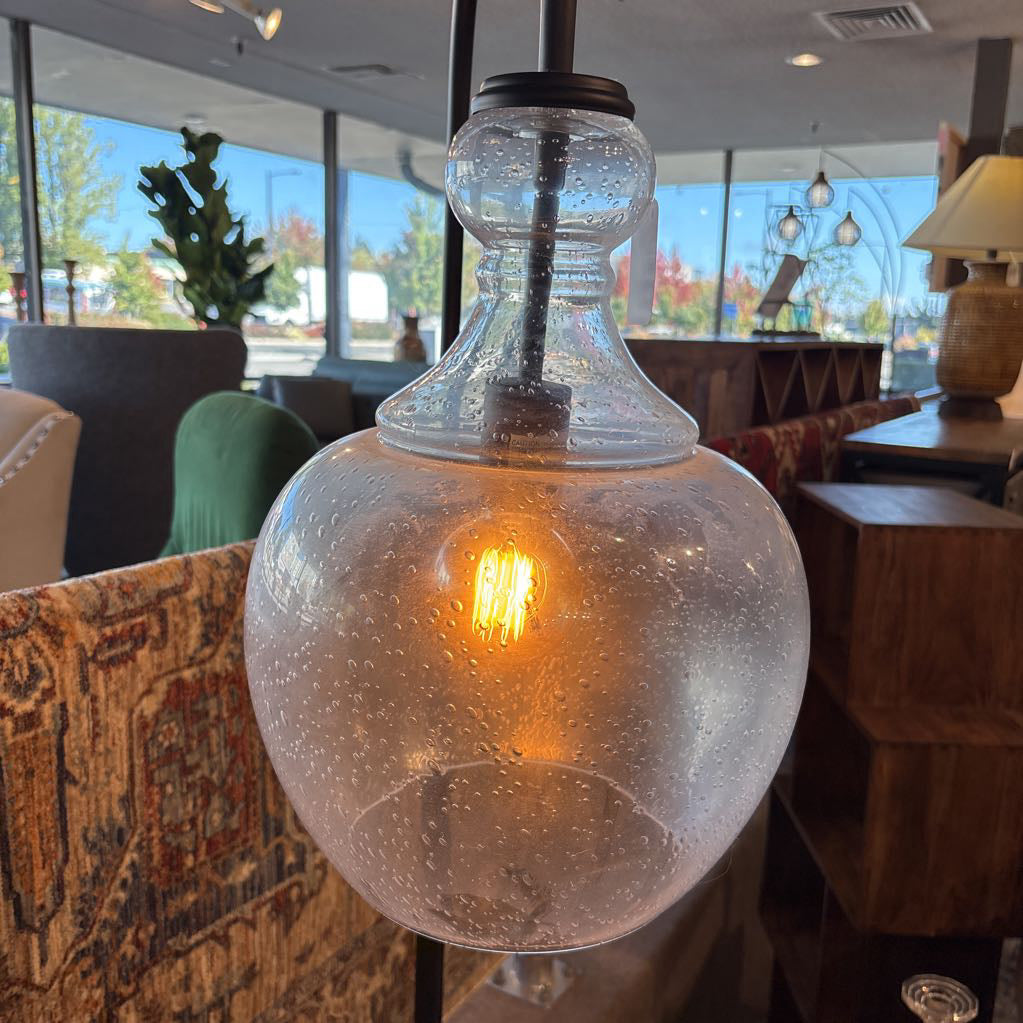 Black Metal Arc Floor Lamp w/ Glass Globe Shade LAMPS