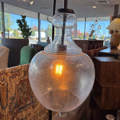 Black Metal Arc Floor Lamp w/ Glass Globe Shade LAMPS