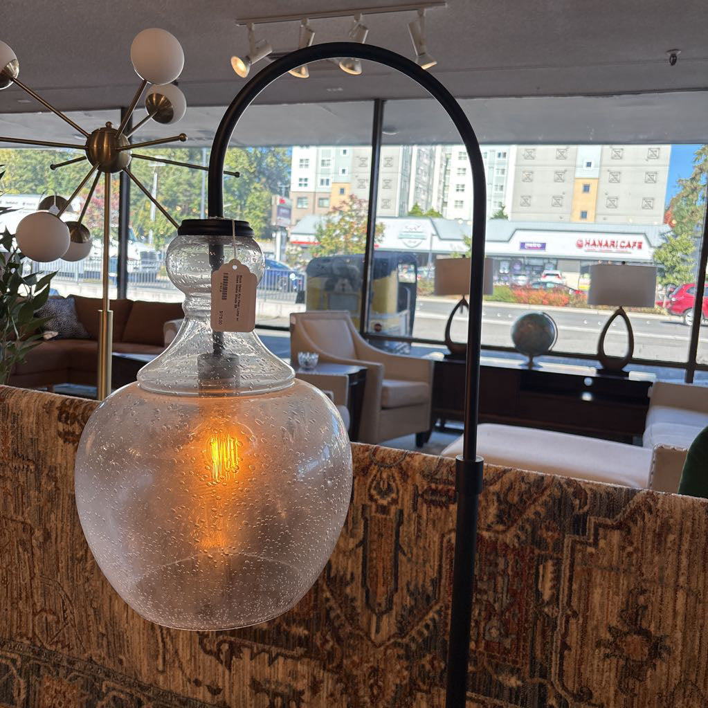 Black Metal Arc Floor Lamp w/ Glass Globe Shade LAMPS