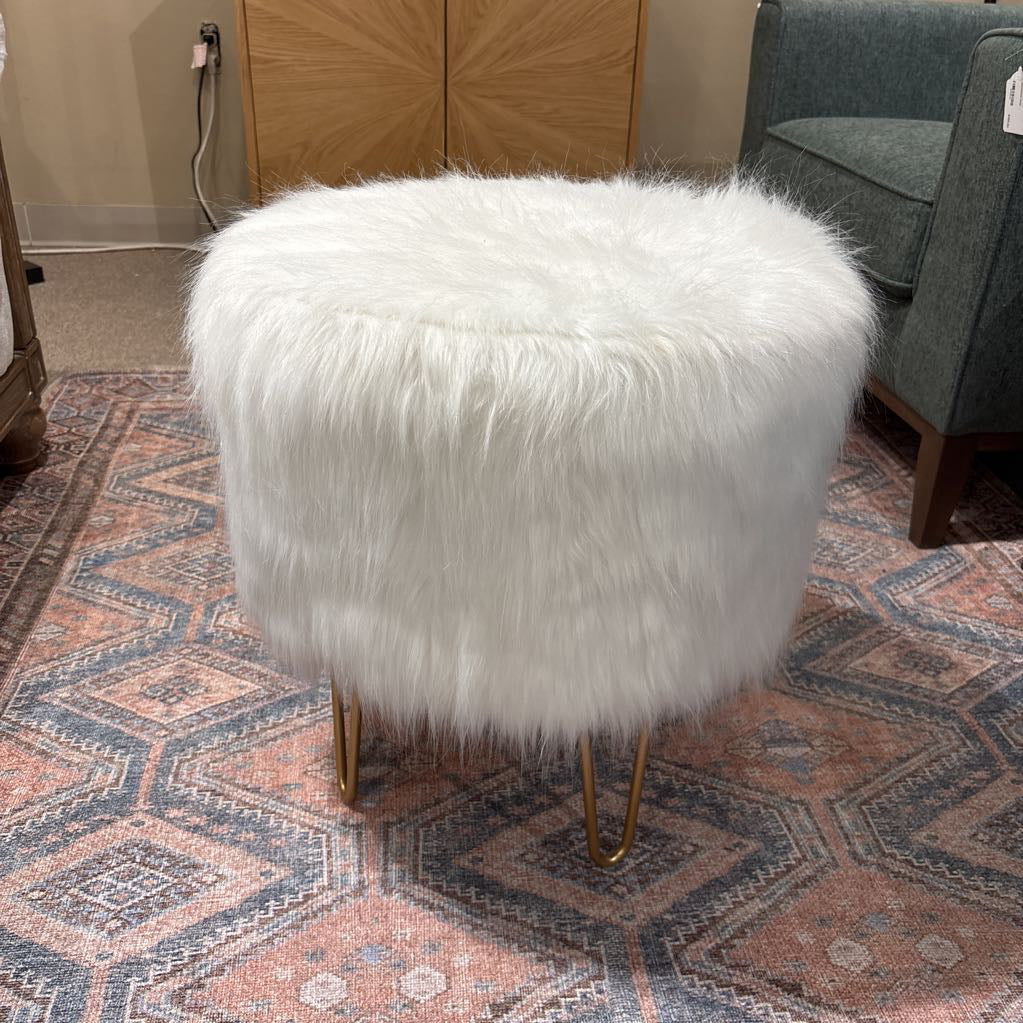 White Fur Gold Leg Ottoman U OTTOMANS