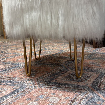 White Fur Gold Leg Ottoman U OTTOMANS