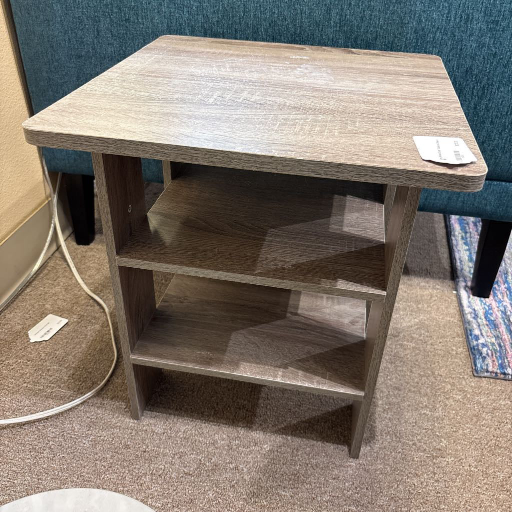 Grey Wood Side Table w/ Shelves