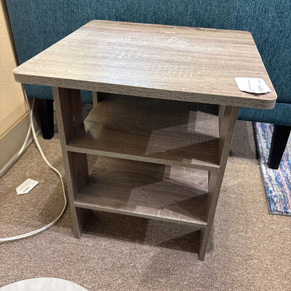 Grey Wood Side Table w/ Shelves