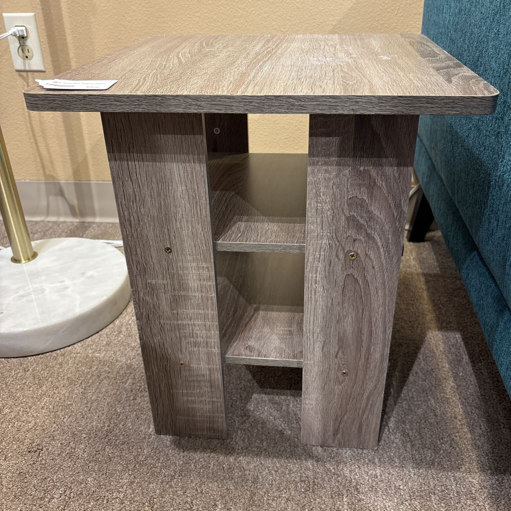 Grey Wood Side Table w/ Shelves
