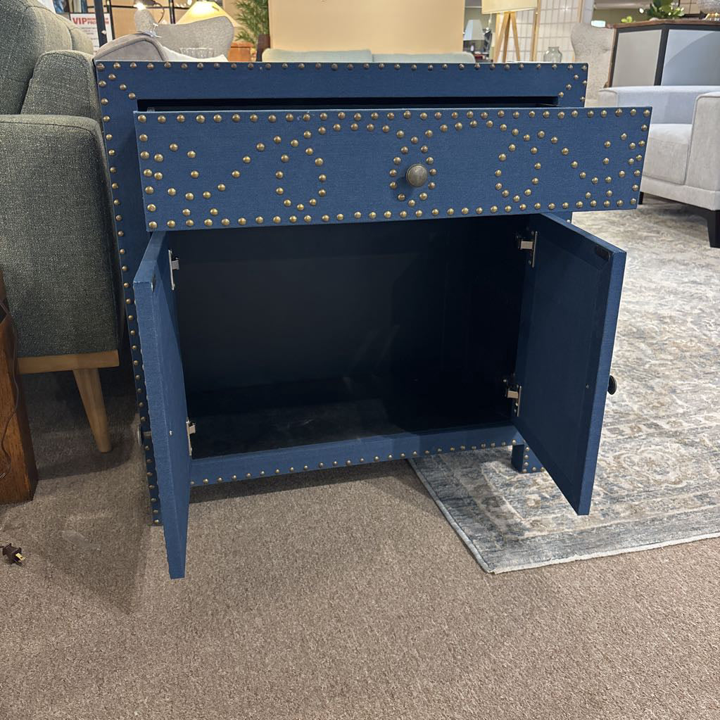 Blue Upholstered Nailhead Cabinet