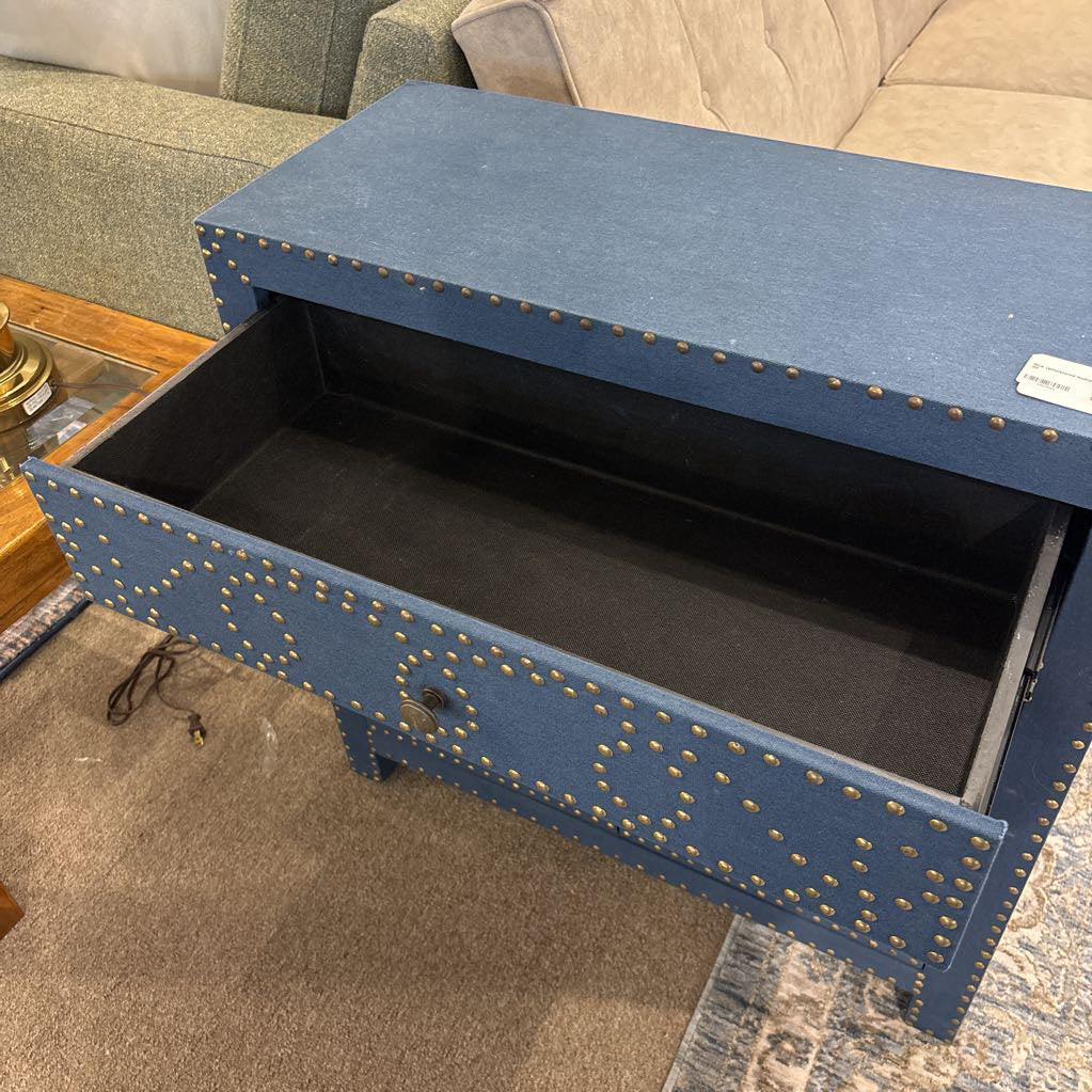 Blue Upholstered Nailhead Cabinet