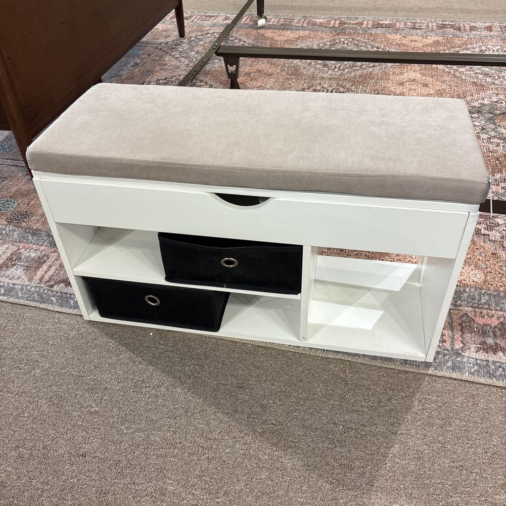 White Storage Bench w/ Taupe Cushion C ACCENT BENCHES