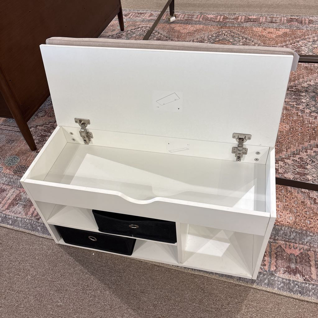 White Storage Bench w/ Taupe Cushion C ACCENT BENCHES