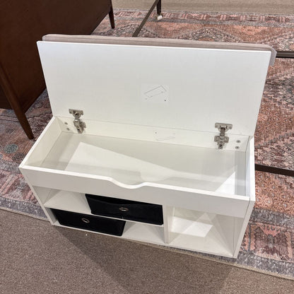 White Storage Bench w/ Taupe Cushion C ACCENT BENCHES
