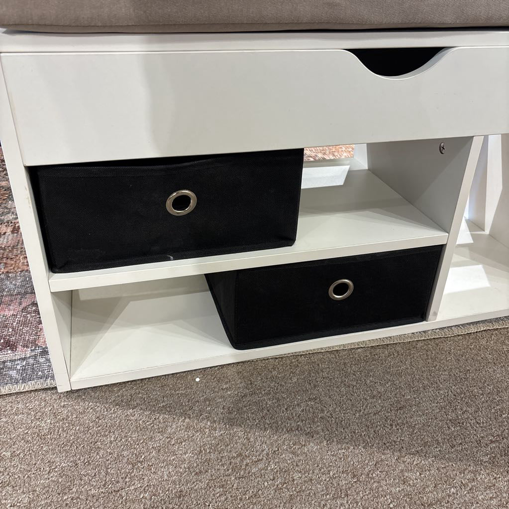 White Storage Bench w/ Taupe Cushion C ACCENT BENCHES