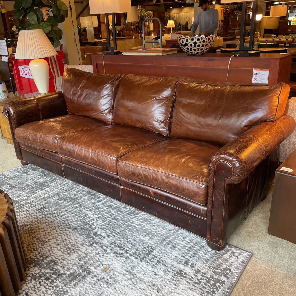Couch 3 Seat Caramel Leather Rolled Arm Sofa