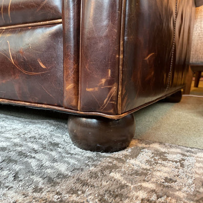 Couch 3 Seat Caramel Leather Rolled Arm Sofa