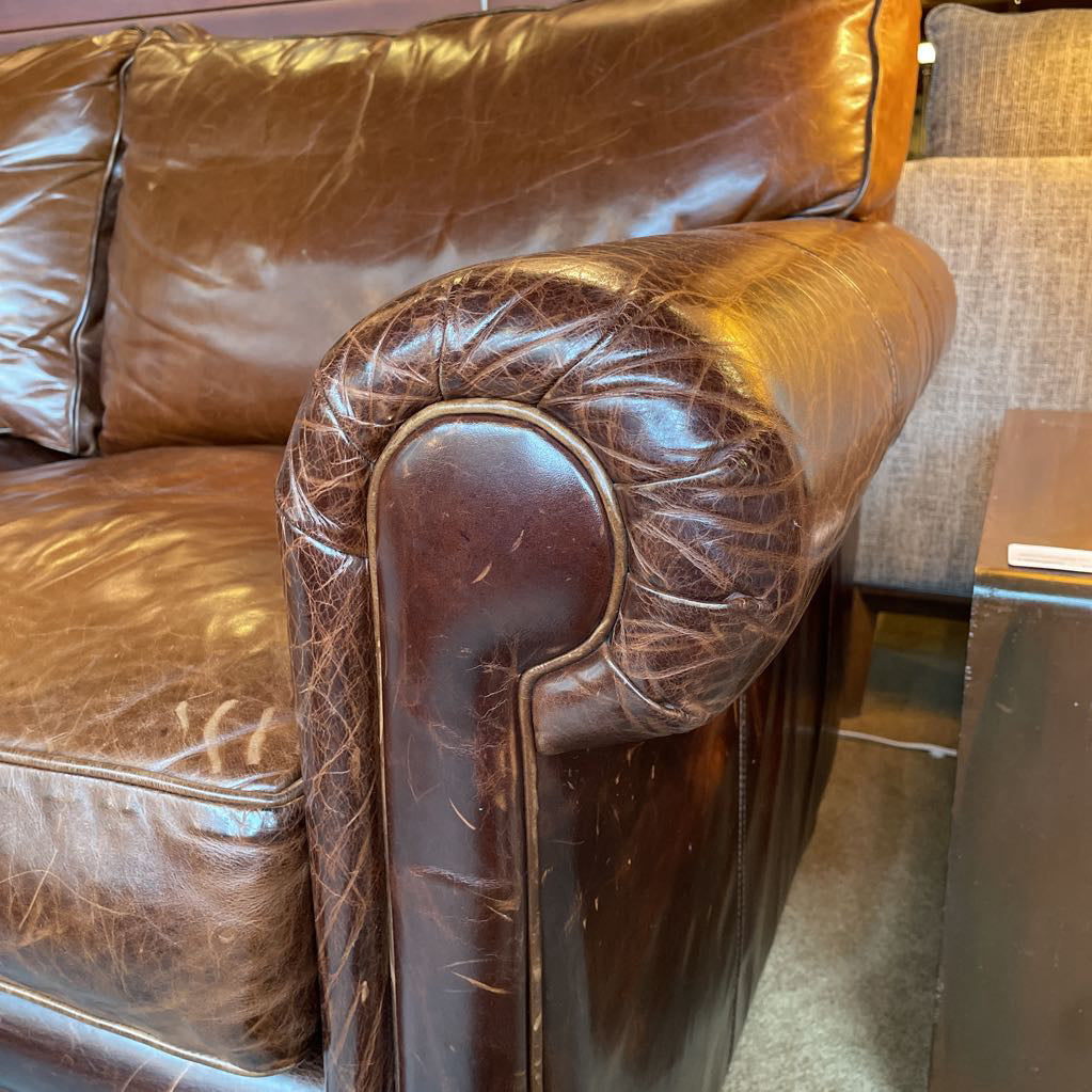 Couch 3 Seat Caramel Leather Rolled Arm Sofa