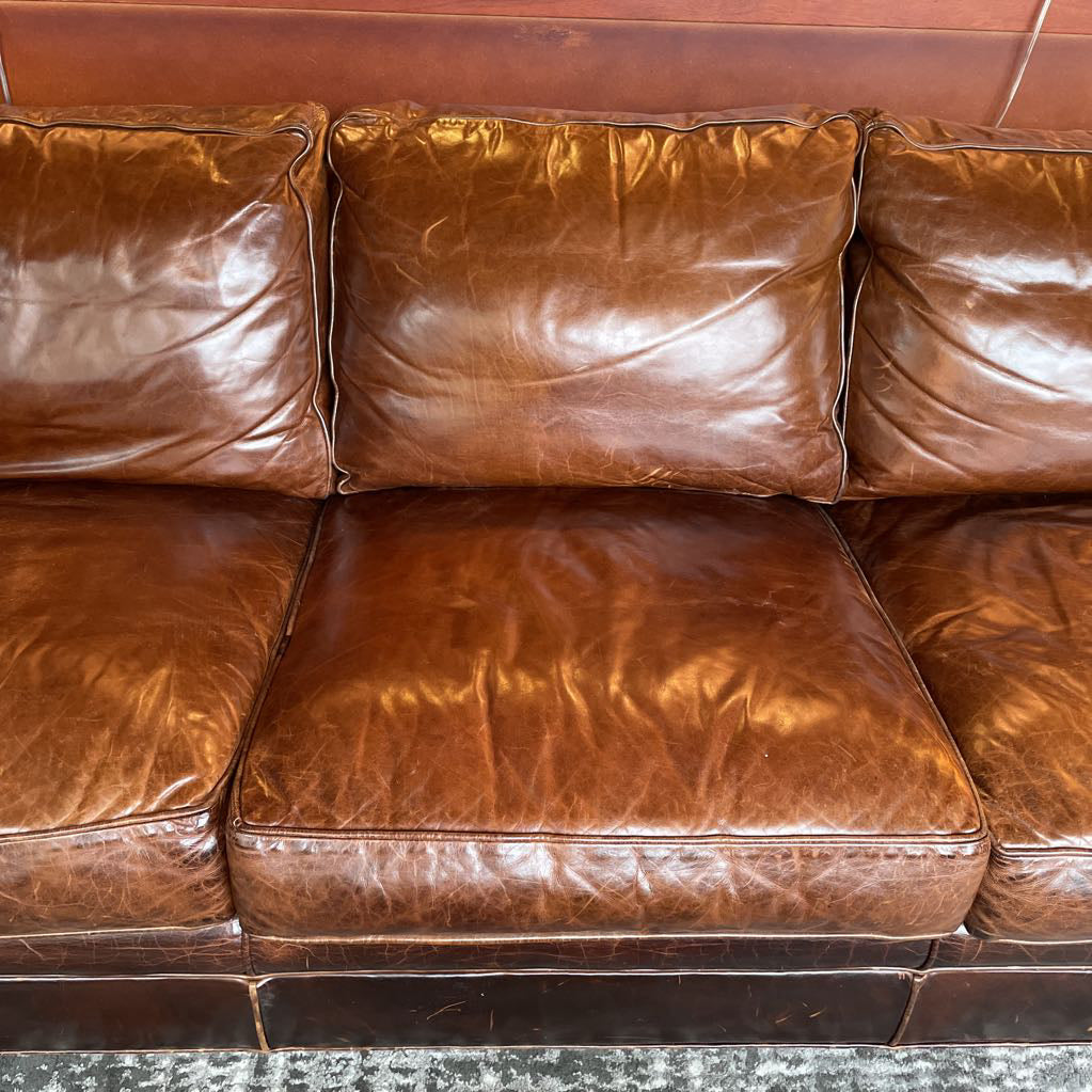 Couch 3 Seat Caramel Leather Rolled Arm Sofa
