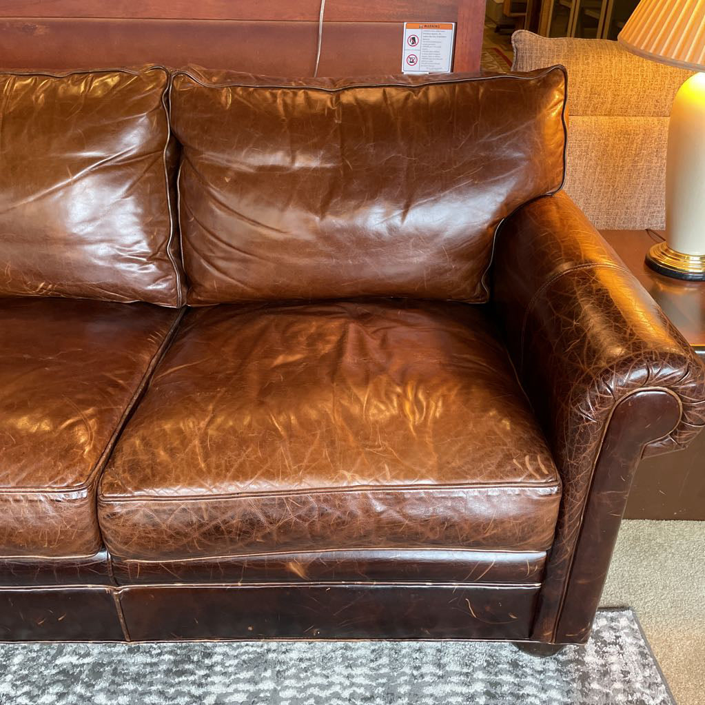 Couch 3 Seat Caramel Leather Rolled Arm Sofa