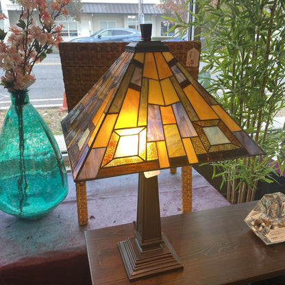 Purple & Taupe Stained Glass Tiffany Style Table Lamp
