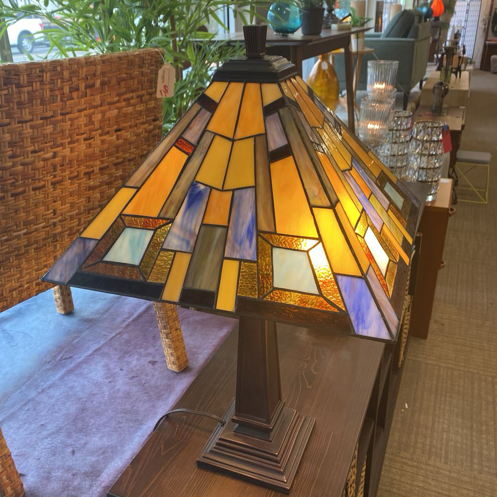 Purple & Taupe Stained Glass Tiffany Style Table Lamp