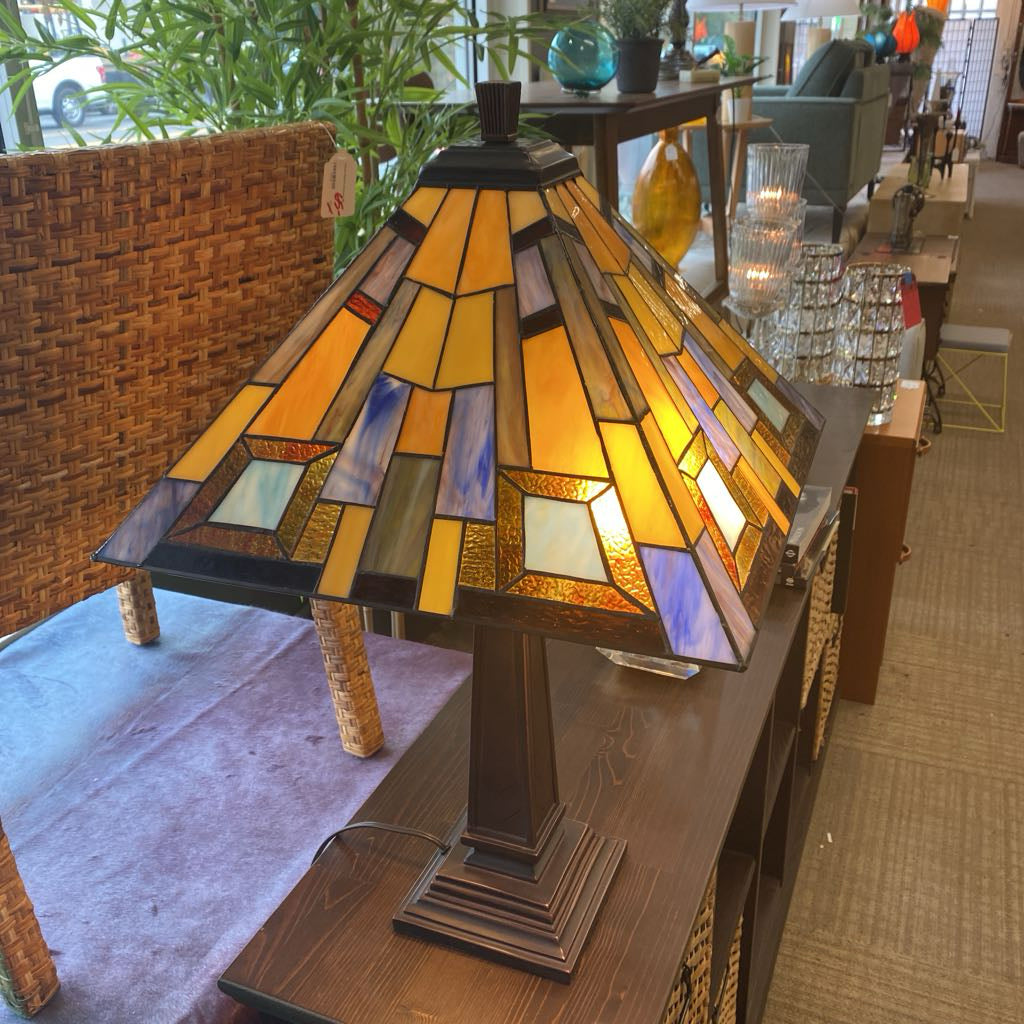 Purple & Taupe Stained Glass Tiffany Style Table Lamp