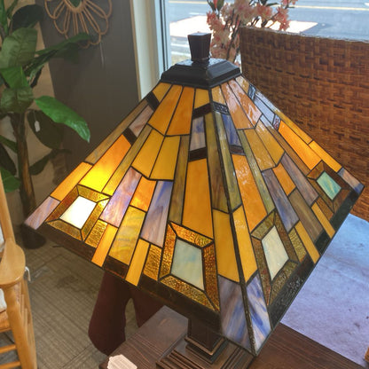 Purple & Taupe Stained Glass Tiffany Style Table Lamp