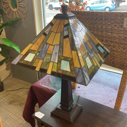 Purple & Taupe Stained Glass Tiffany Style Table Lamp