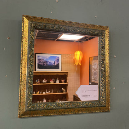 Small Square Ornate Green & Gold Mirror