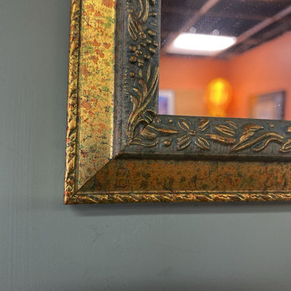 Small Square Ornate Green & Gold Mirror