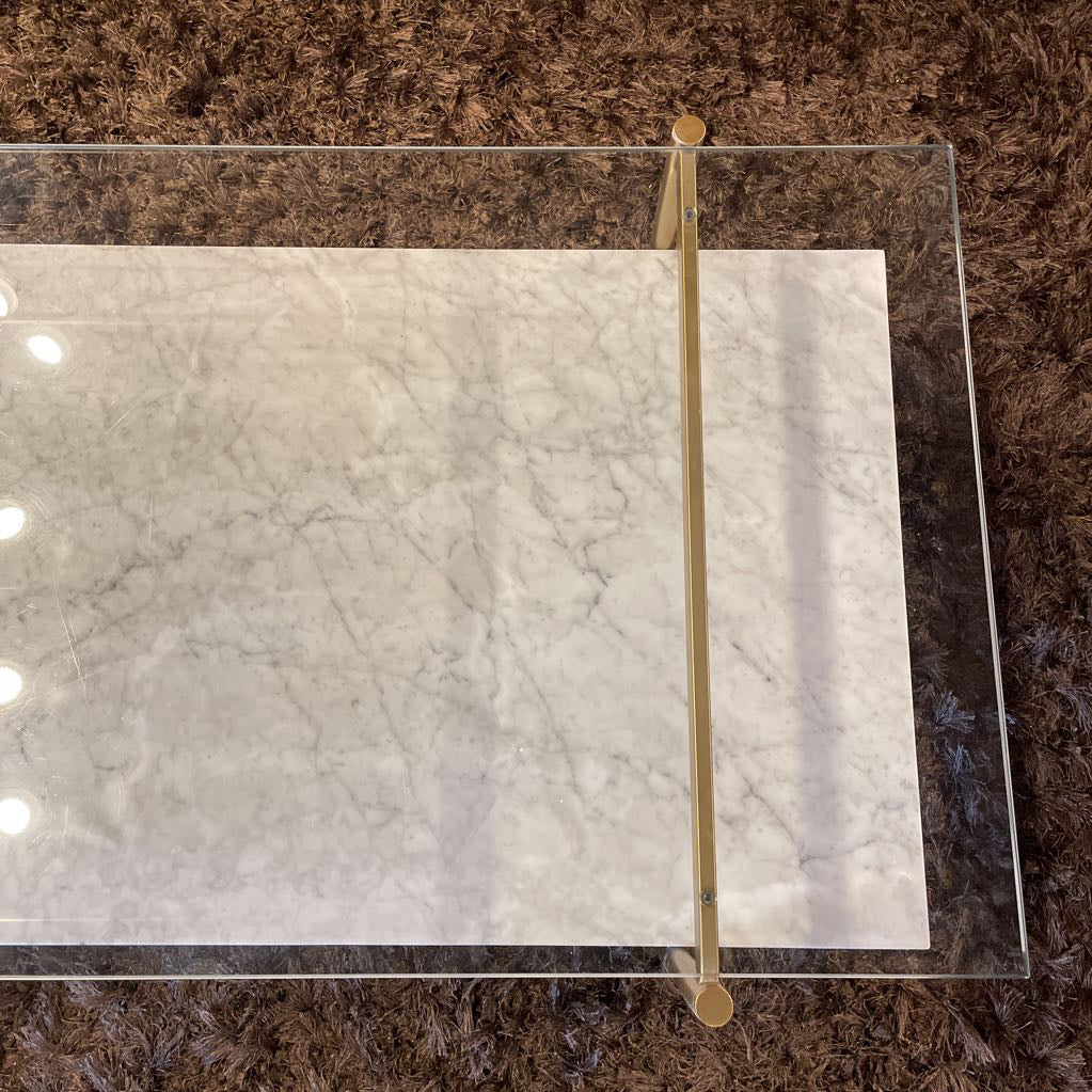 West Elm Golden Frame 2 Tier Glass & Marble Coffee Table