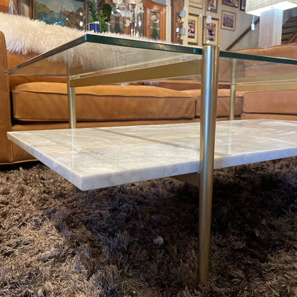 West Elm Golden Frame 2 Tier Glass & Marble Coffee Table